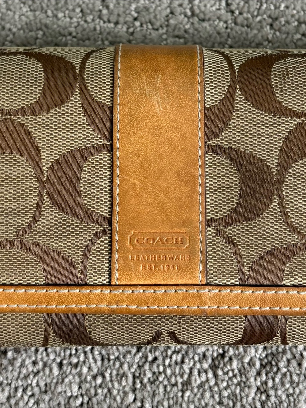 Coach Signature Canvas Wallet in Brown and Tan Leather